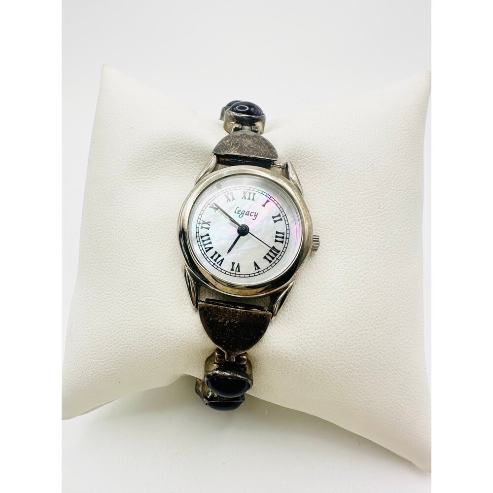 Vintage Acleoni sterling silver natural amethyst garnet Legacy toggle watch